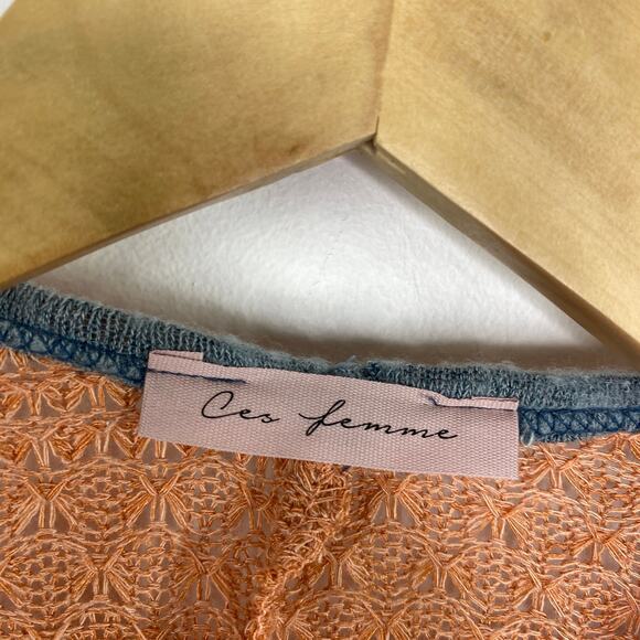 Ces Femme Blue Knit Shoulder Long Sleeve Shirt Women's Plus Size 1XL NWOT - Picture 5 of 7